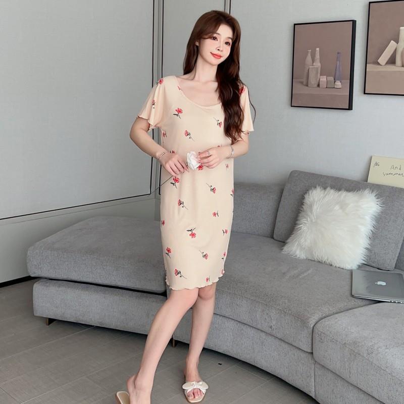 Venta directa de fábrica camisón de verano de manga corta para niñas pijamas modal sexy sin respaldo lindo flojo dulce ropa para el hogar