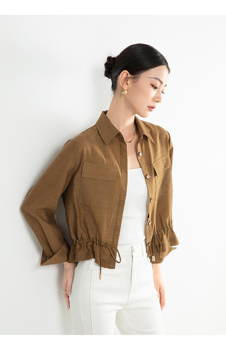 Áo khoác chống nắng nữ dáng dài tay dài chất liệu Tencel mỏng nhẹ form ôm — Màu trắng be chi tiết 25