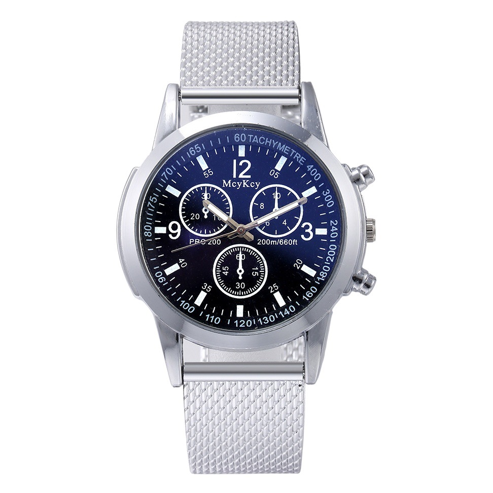 Reloj de hombre caliente de tres ojos de luz azul deseo de comercio exterior Venta caliente correa de malla de plástico reloj de hombre casual de negocios reloj de cuarzo