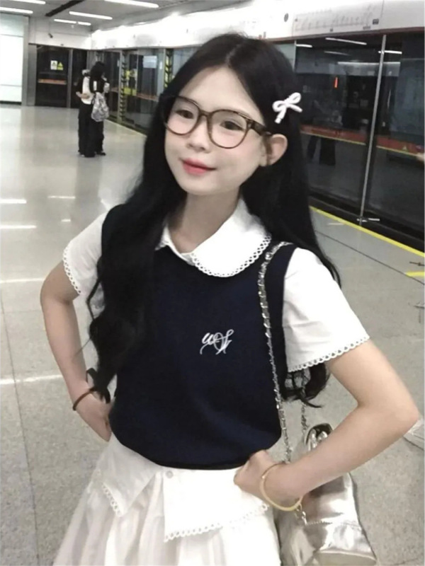 韩系气质休闲运动服套装女夏季2025新款衬衫短袖背心半身裙三件套|undefined