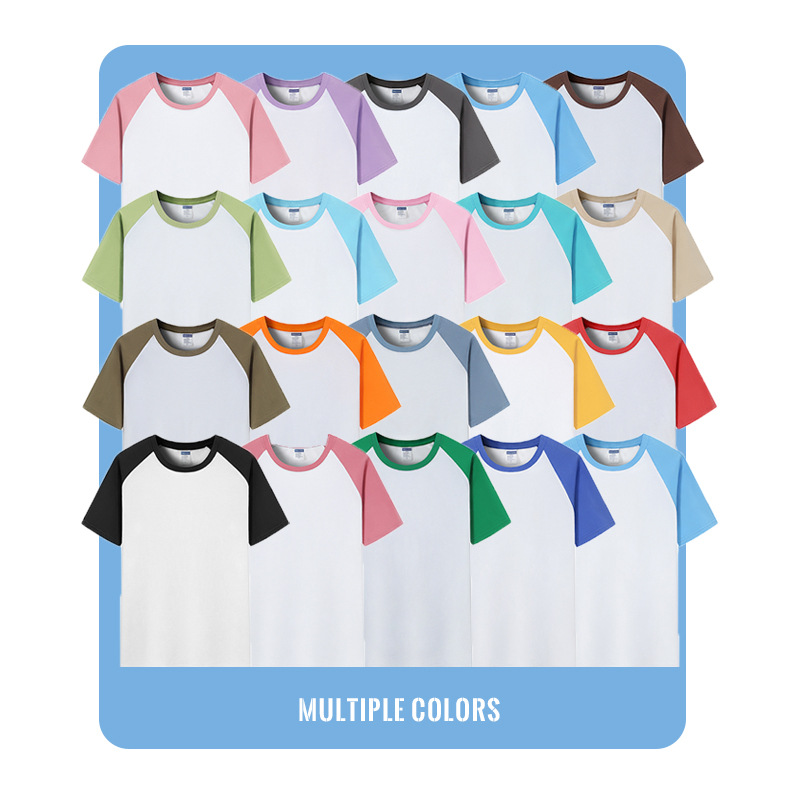 Verano nuevo 200g Raglan color a juego de manga corta camiseta juventud algodón retro contraste suelto color cuello redondo top