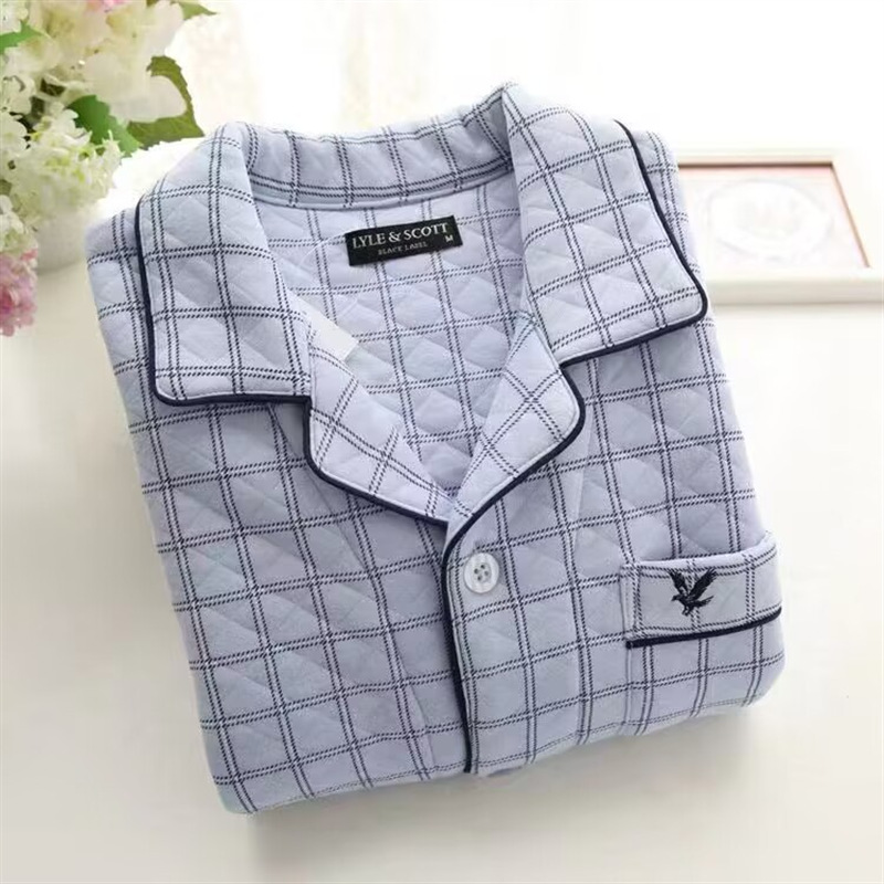 Capa de aire de tres capas traje acolchado pijamas hombres Otoño e Invierno carta bordado prendas de vestir exteriores homewear