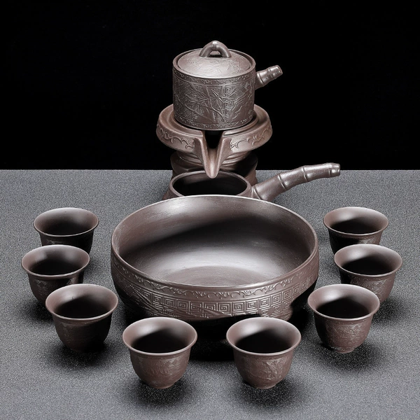 [紫砂《文竹》自动茶具+8杯+茶洗★]