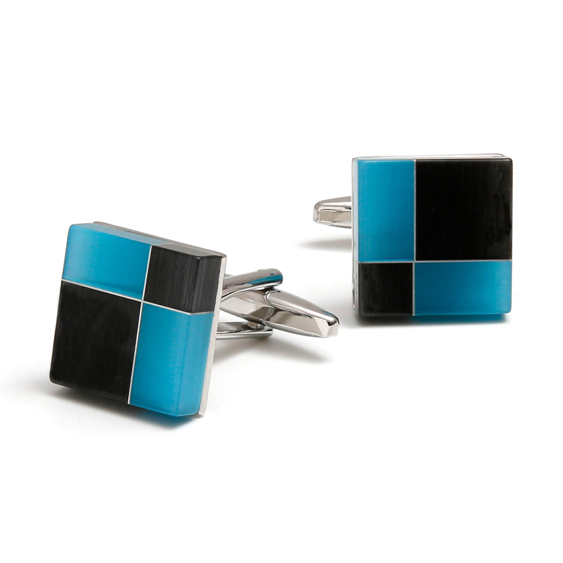 1 Pair of Accessible Luxury Men's Cufflinks, Retro French Style Inlaid with Black and Blue Cat's Eye Stone Square Jewelry, One Piece Drop Shipping Wholesale