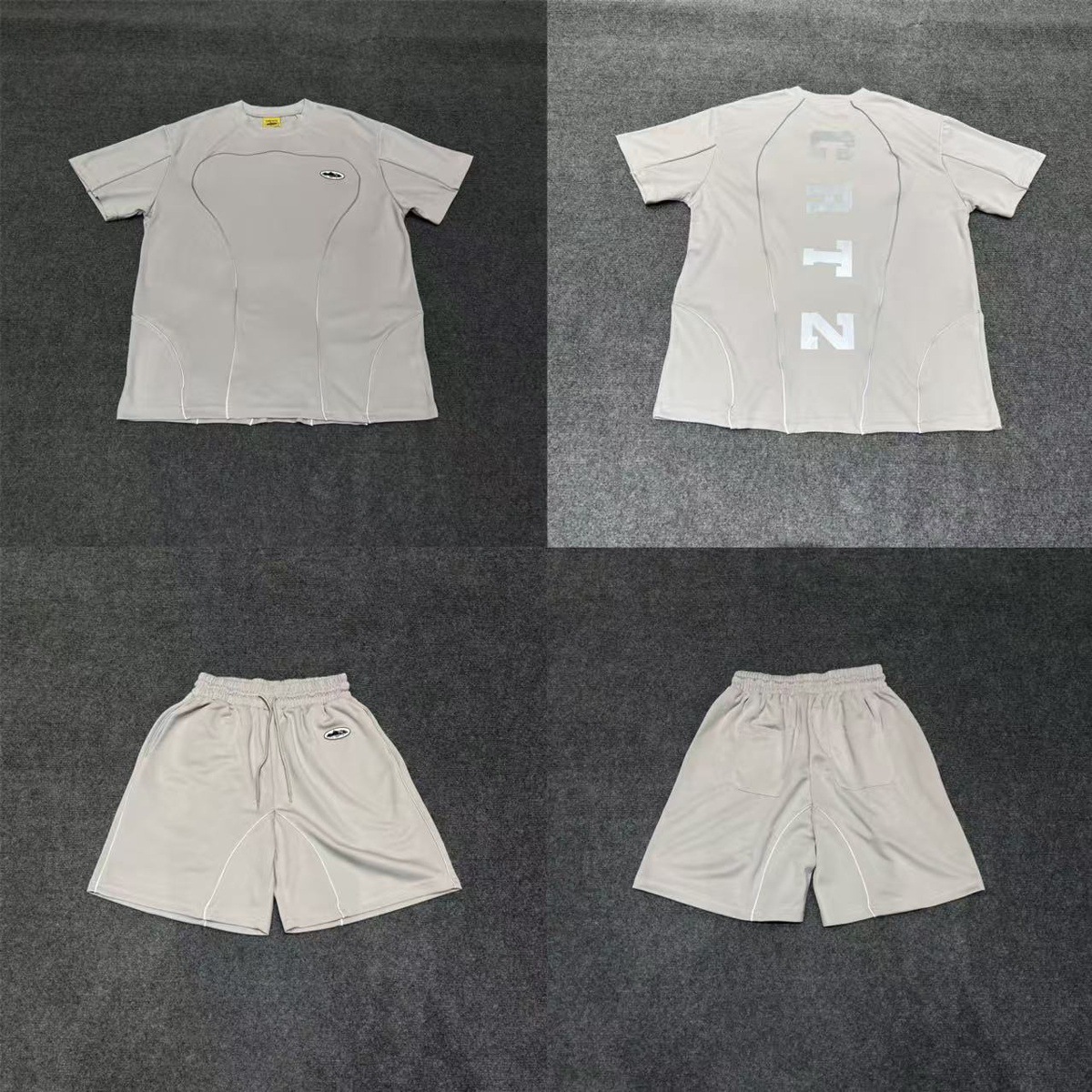 Marca de moda europea y americana transfronteriza Alcatraz Camiseta de manga corta con estampado de letras reflectantes Traje de pantalones cortos casuales de calle para hombres y mujeres