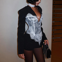 欧美蕾丝拼接西服女2025秋季新款修身时尚小众设计感西装外套女