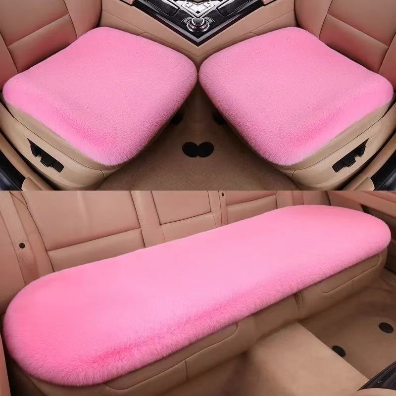 Five-piece set of winter-proof, faux rabbit fur car seat cushions, designed to keep you warm, with a non-shedding, universal fit for all car seats