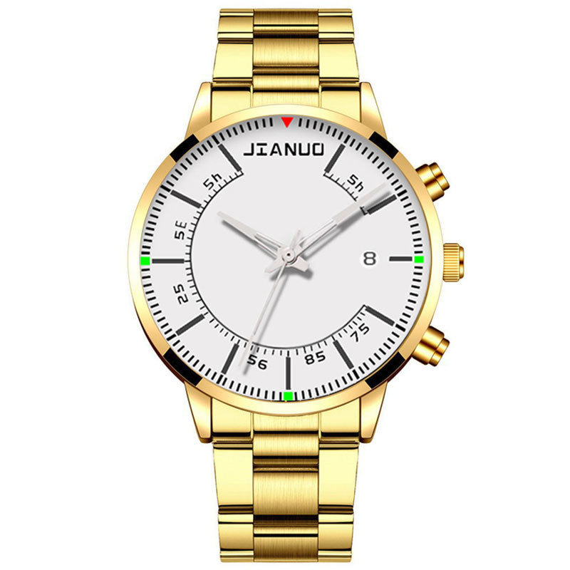 Reloj de correa de acero de negocios para hombres de comercio exterior Escala de moda con calendario reloj de cuarzo de aleación reloj de oro grande creativo de moda coreana