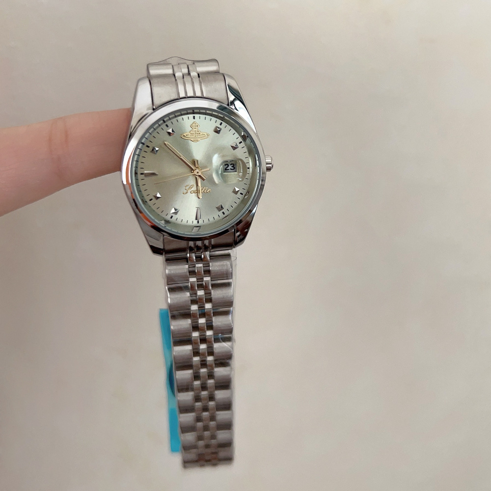 Factory supply scottie Shi Gaudi new steel band women's watch classic calendar watch small dial honeydew melon green