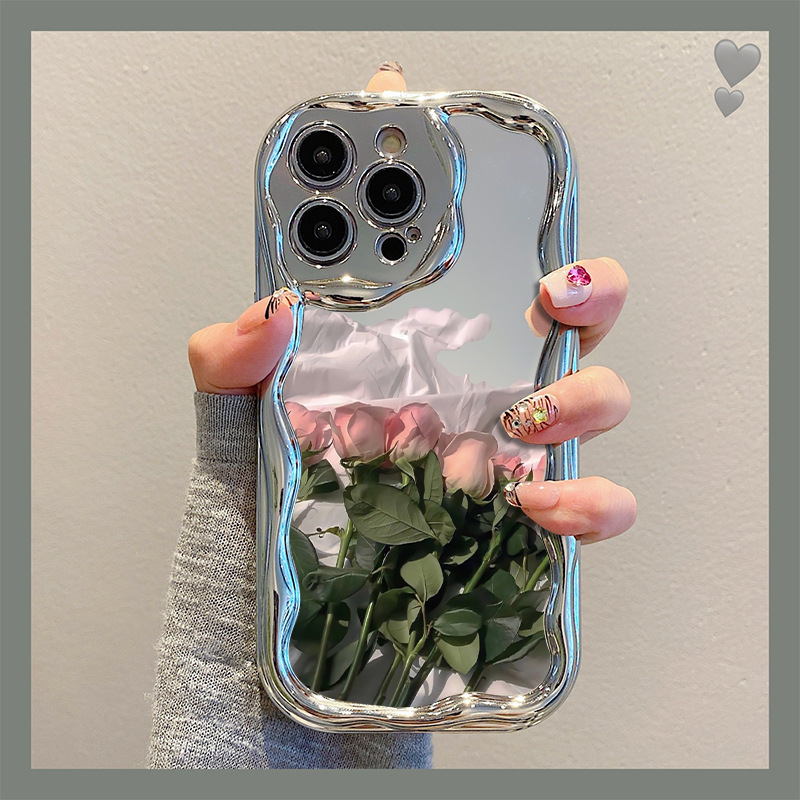 Suitable for Apple 17Pro Phone Case 12Iphone14 Protective Case 13Pro Rose Flower 12 Electroplated Cream Case Xr Suitable for Apple 17Pro Phone Case 12Iphone14 Protective Case 13Pro Rose Flower 12 Electroplated Cream Case Xr