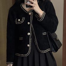 春秋香风新款仿貂水貂时尚针织外套开衫气质上衣毛衣百搭短款名媛