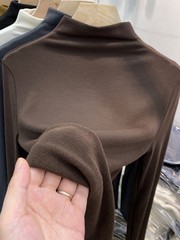 德绒早春秋冬半高领莫代尔长袖恤纯色加绒内搭修身气质女打底衫