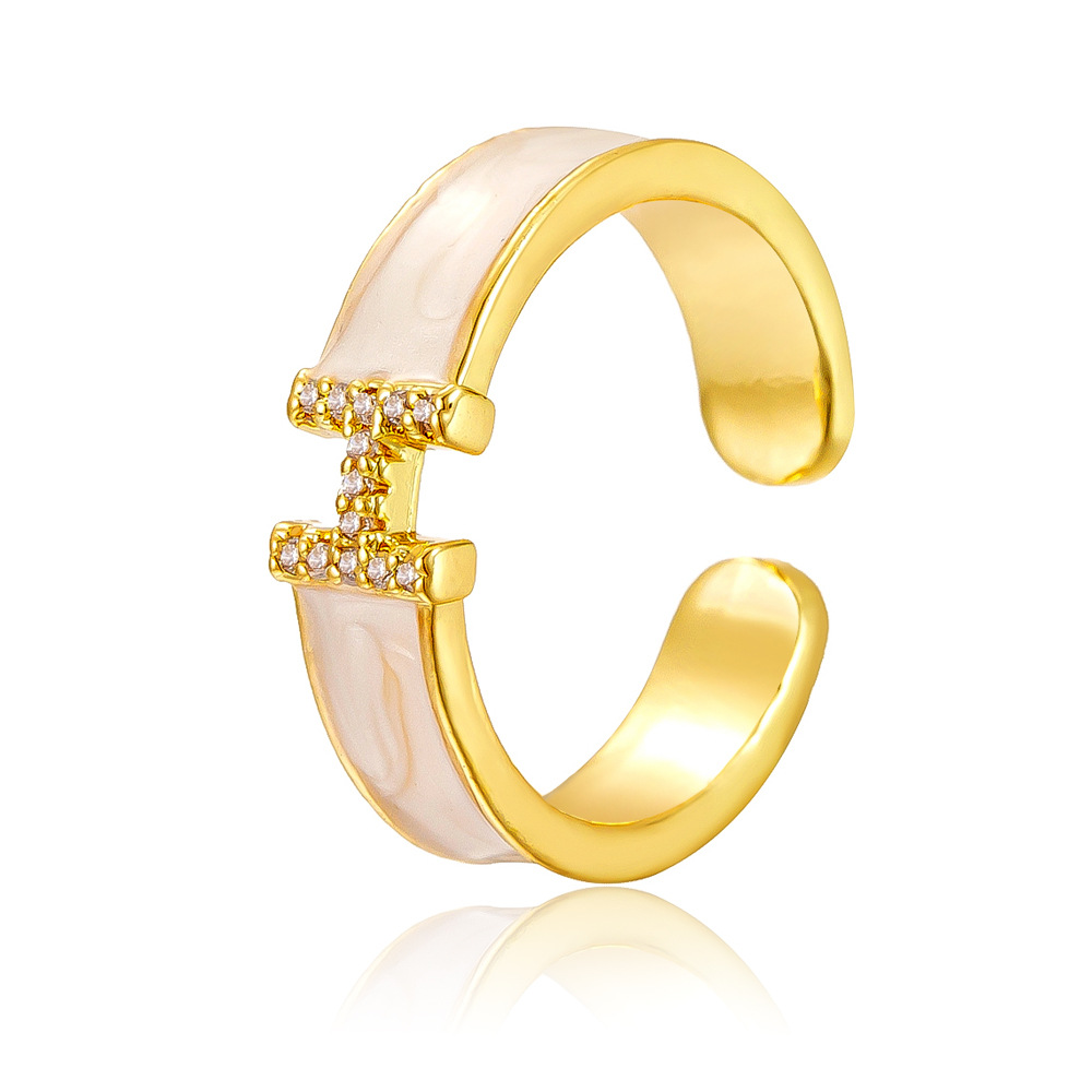 Niche Fashion Diamond-Encrusted H Letter Ring for Women, Small Fragrant Korean Style Design, Elegant Open Index Finger Ring, Wholesale Delivery