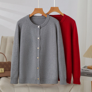 plus size Women's Autumn and Winter Simple Metal Buckle Design Sweater Cardigan All-match Solid Color Casual Knitted Sweater 2H229