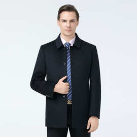 中老年男外套春秋中长款毛呢大衣爸爸秋冬夹克白鸭绒加厚冬装