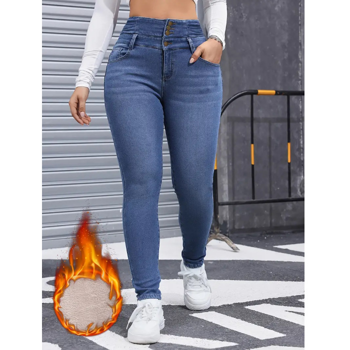 Women's Fleece-Lined Stretch Skinny Jeans - Ultra-Comfortable Slim Fit Denim For Winter & Everyday Wear_voghion.com