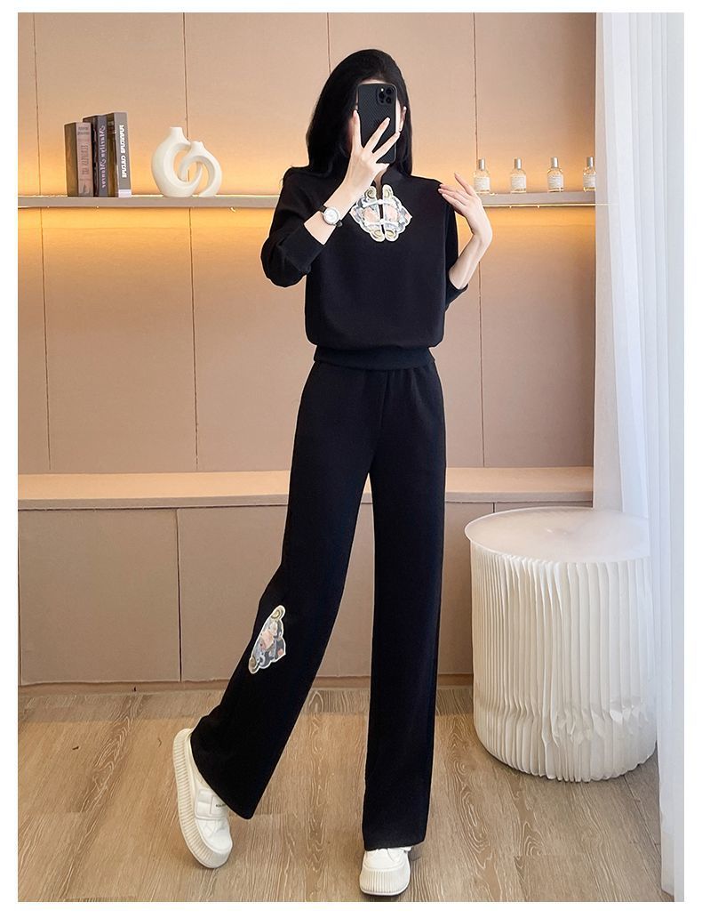 Damen Freizeit Sportanzug Set Mit Kapuzenpullover Und Weiter Hose_voghion.com