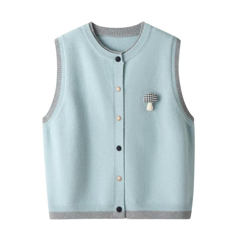Unique and Super Stylish Fake Two-Piece Color-Blocked Knitted Vest Cardigan for Spring and Autumn, Trendy Layered Short Sweater Top