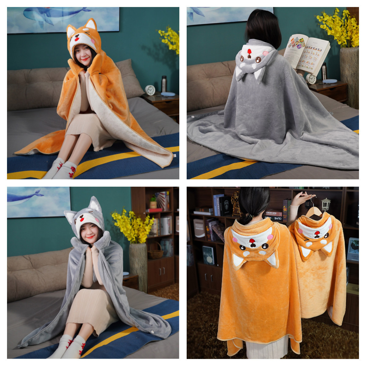 New Thick Cartoon Office Nap Blanket Cape-style Nap Blanket for Children Fleece Cover Blanket Scarf Throw Blanket
