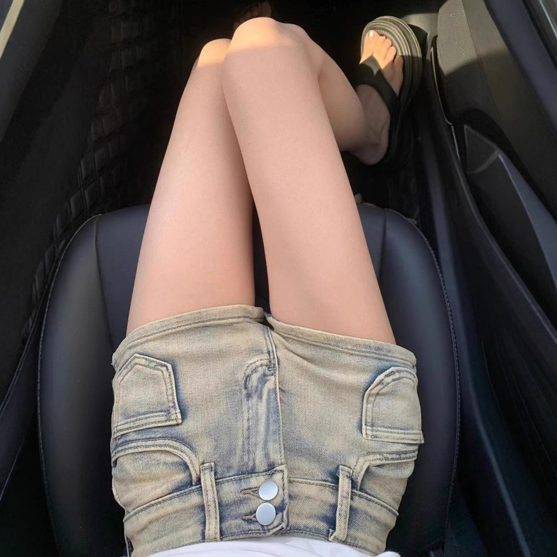 Vintage American Style Hot Girl Low Waist Denim Super Shorts Women's Summer New Slim-fit Stretch Tight Hip Straight Hot Pants