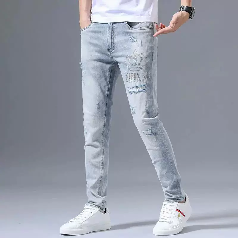 Осенние элитные трендовые джинсы, легкие брюки, с вышивкой, Slim fit