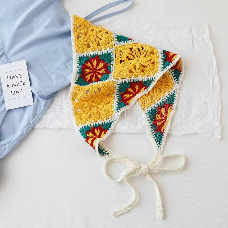 La atmósfera de la playa de flores triangulares de punto turbante de mujer estilo retró pastoral francés correa de pelo para tomar fotos