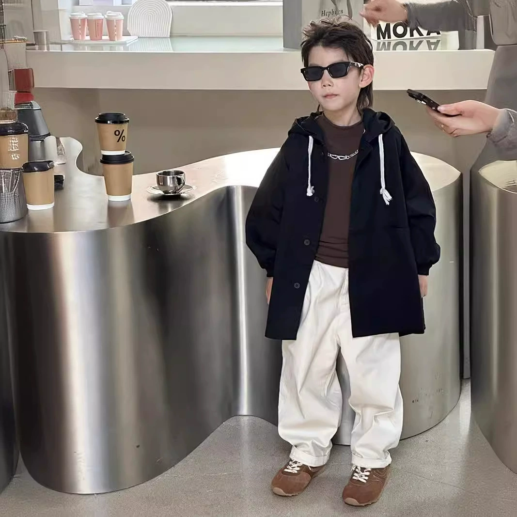 Детская ветровка куртка весной новый Хан Фан красивый мальчик ребенок свободный средний длинный с капюшоном весенний топ для мальчиков