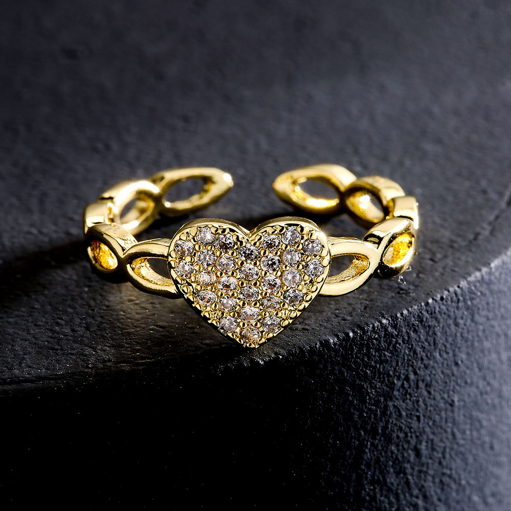 fashion copper 18K gold zircon geometric shape open ring female wholesale