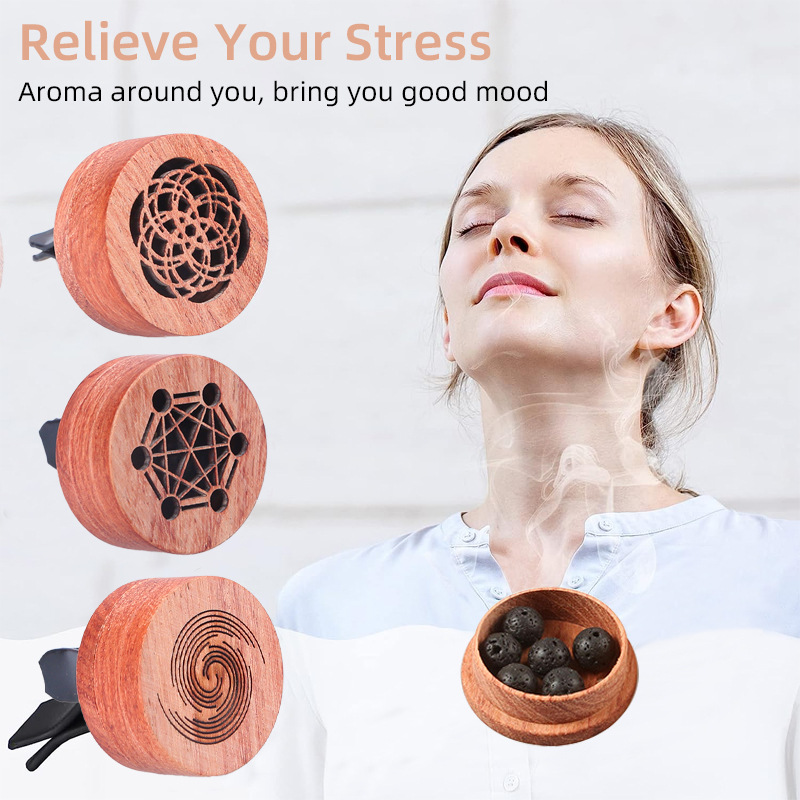 Solid wood car air outlet diffuser essential oil aromatherapy Rosewood wooden car aromatherapy volcanic stone diffuser