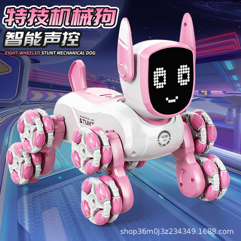 Nuevo niño inteligente control de voz eléctrico de ocho ruedas inteligente control remoto robot perro juguete reloj de inducción truco coche de control remoto
