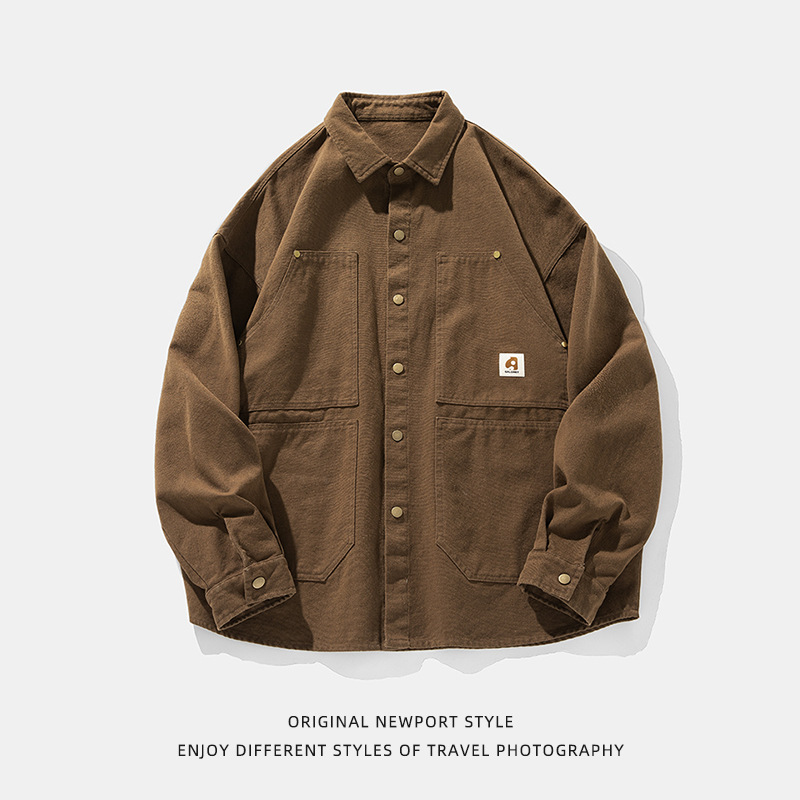 Camisa de manga larga de algodón puro retro americana lavada, nueva camisa holgada de primavera para mujer, estilo urbano, para parejas, tipo chaqueta q