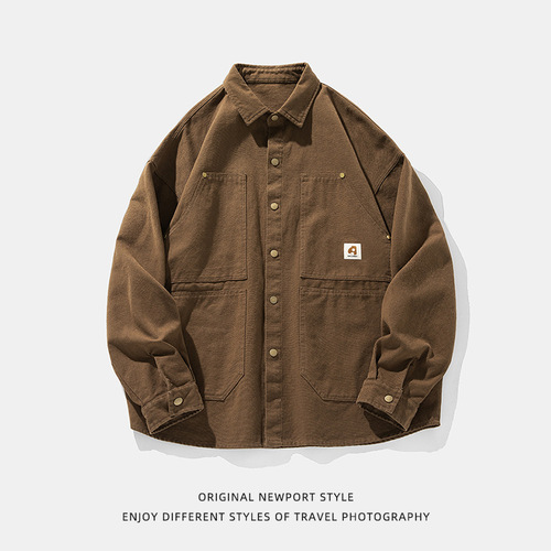 Washable American Retro Pure Cotton Long-Sleeve Shirt, Spring New Arrival High Street Loose Couple Women's Shirt Jacket q