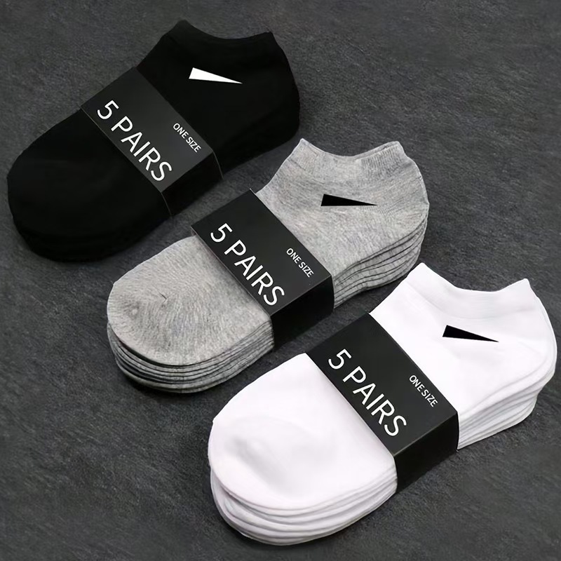 Cross-Border Black, White, and Gray Short Socks, Summer Thin No-Show Socks, Unisex Sports Socks, Trendy Cotton Socks, Versatile, Sweat-Absorbent, Odor-Resistant, Durable
