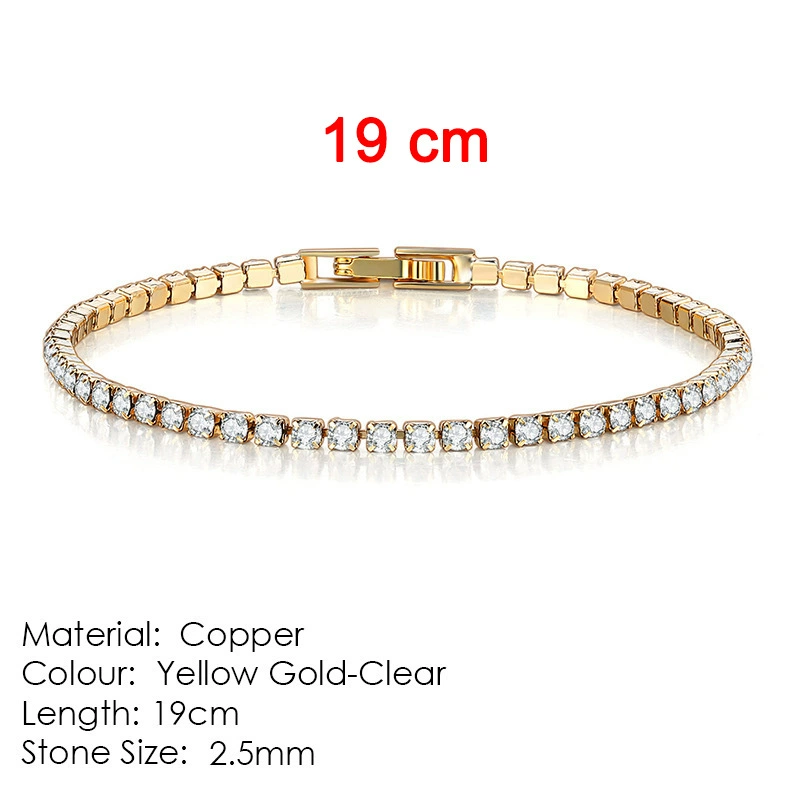Браслет tennis Chengyuan Jewelry, циркон 2,5 мм, медь с гальваническим покрытием, 14–19 см