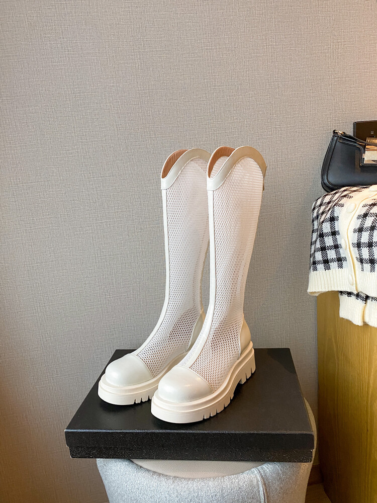 Boot nữ da lưới thoáng khí mùa hè, đế dày rỗng, ống rộng cho chân to — Màu nâu ống lớn, Màu đen cổ ống lớn, Ống nhỏ màu đen, Ống nhỏ màu be chi tiết 30