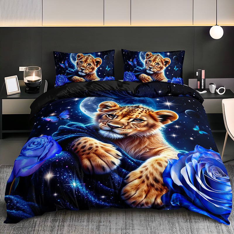 TEMU / JIT textil doméstico molido impresión digital ropa de cama kit león patrón creativo fuente fábrica