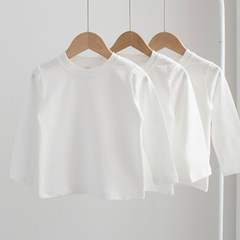 Stretch T, children's T-shirt boys and girls pure cotton long-sleeved bottoming shirt children's baby spring white T-shirt top