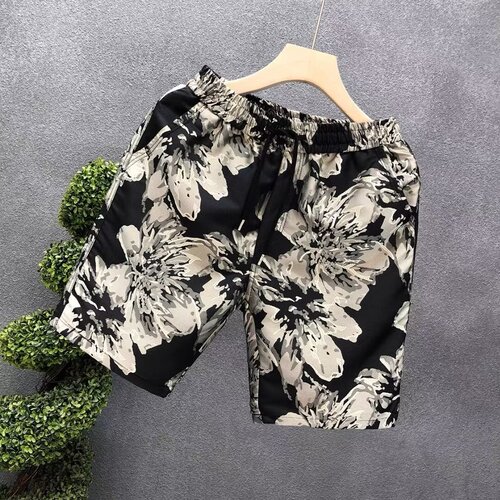 Retro Shorts for Men, Summer Loose Trend Student Five-Pocket Pants Youth Couple Fashion Brand Printed Casual Straight Leg Pants