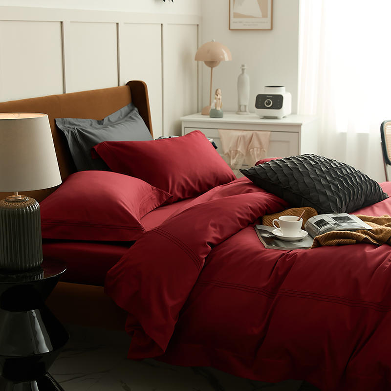 Set copripiumino in cotone, completo letto rosso per camera nuziale_voghion.com