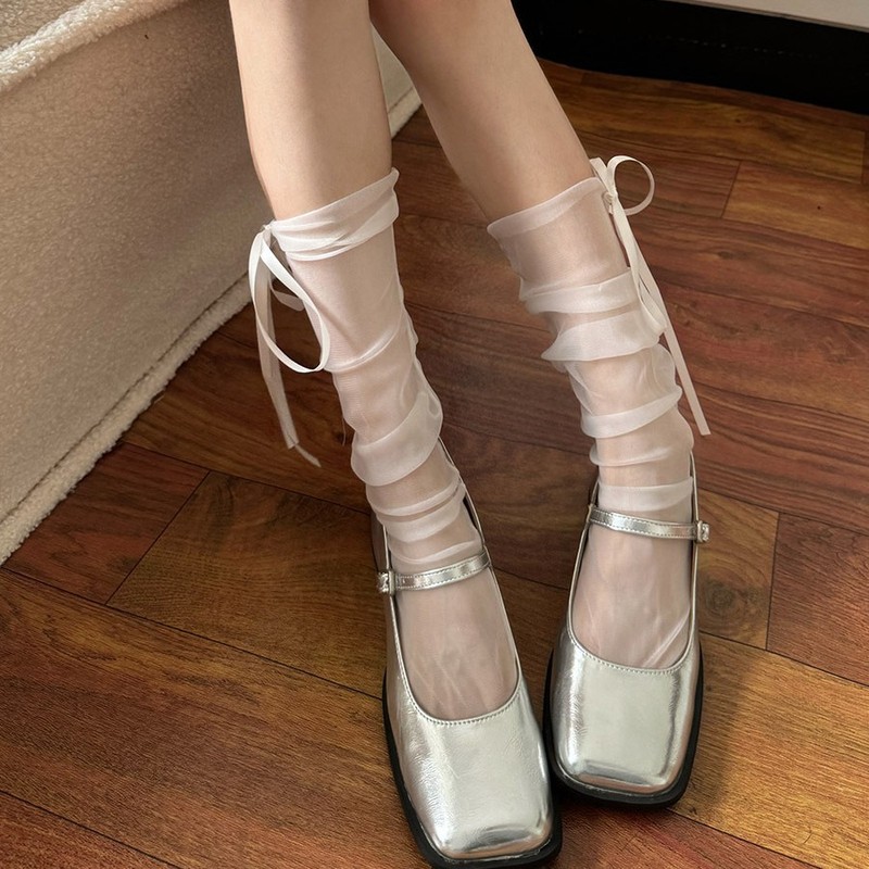 Ballet Style Bow Tie Silk Stockings Women's Summer Ultra-thin Sweet Cute Lolita Stockings Mesh Stacked Stockings Ballet Style Bow Tie Silk Stockings Women's Summer Ultra-thin Sweet Cute Lolita Stockings Mesh Stacked Stockings