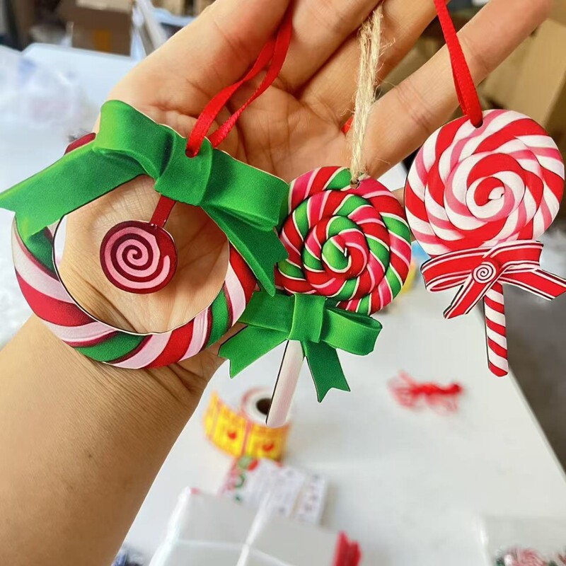新しいクリスマスツリー木製ペンダントクリスマスキャンディーカラー木製ペンダント|undefined