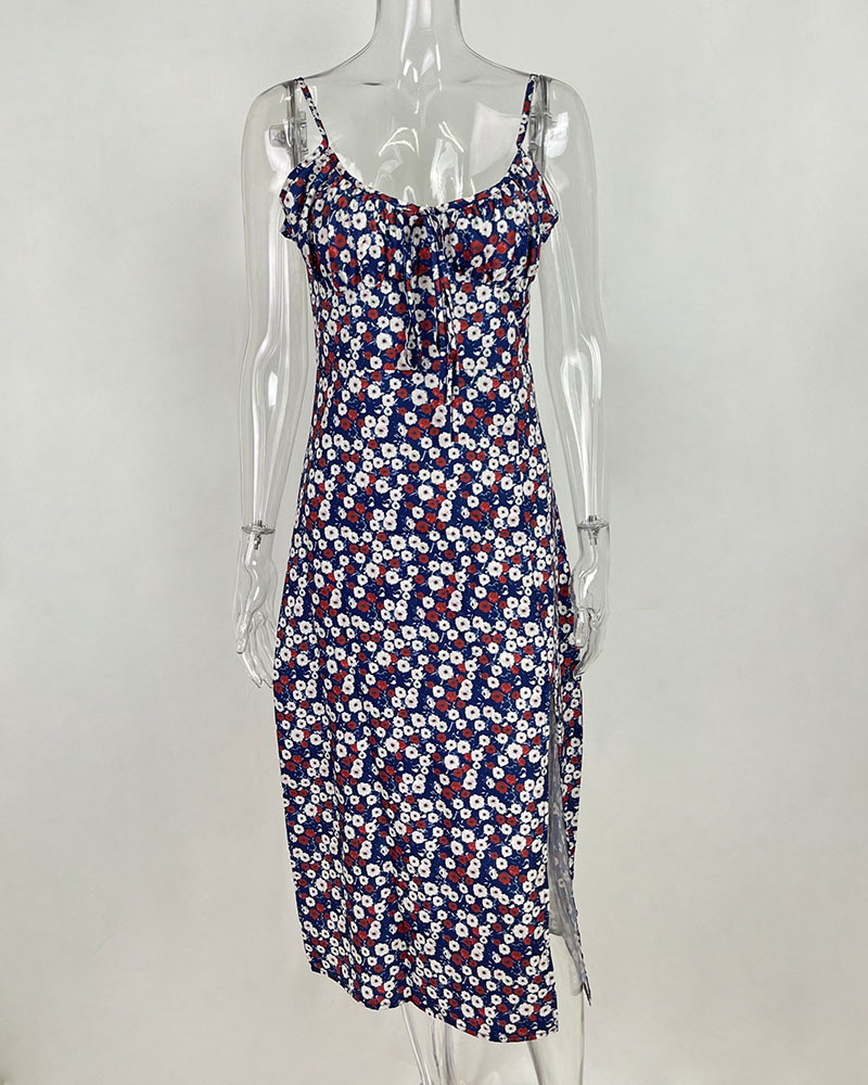 175g Weight Midi Dress Dress Length Type Sleeveless Sleeve Length Slit Dress Dresses Type Polyester Fabric Type High Waist Waist Line Holiday, Daily Occasion Strap Neckline Slim Fit Type Ditsy Floral Pattern Summer Season Women's Gender Printing Design Casual, Elegant Style Wholesale Women's Casual Elegant Printing Ditsy Floral Holiday Daily Strap Sleeveless Slit Dress 19