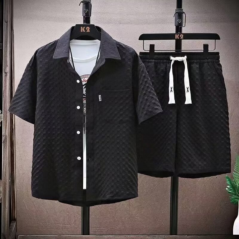 Sportswear suit Men's 2024 Summer New Shirt Short-sleeved T-shirt Casual Shorts Two-piece Korean Style Fashionable