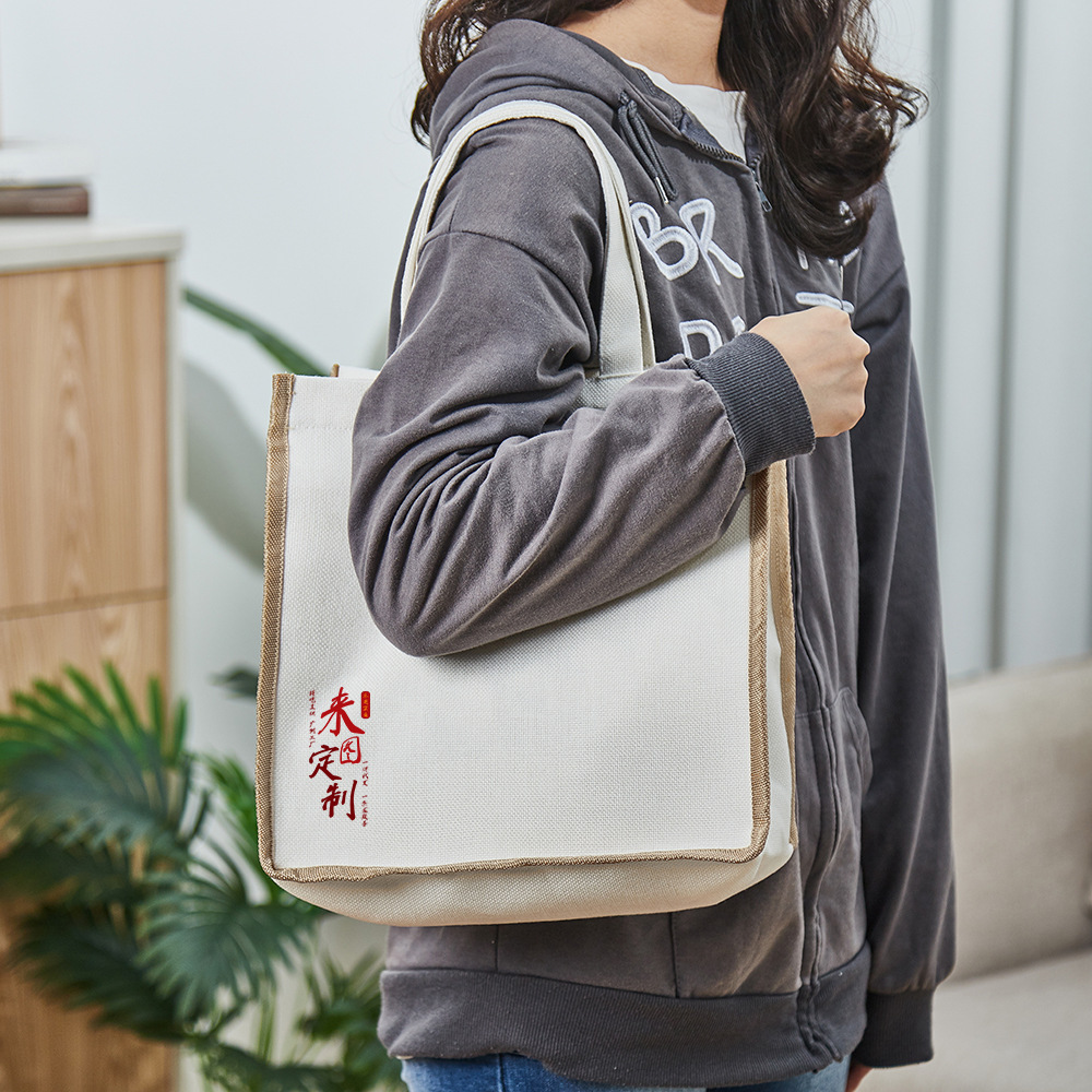 La imagen se puede hacer en tiendas físicas caja de regalo de alta gama bolso de tela bolsa de embalaje de algodón y lino bolsa de compras bolsa de hombro