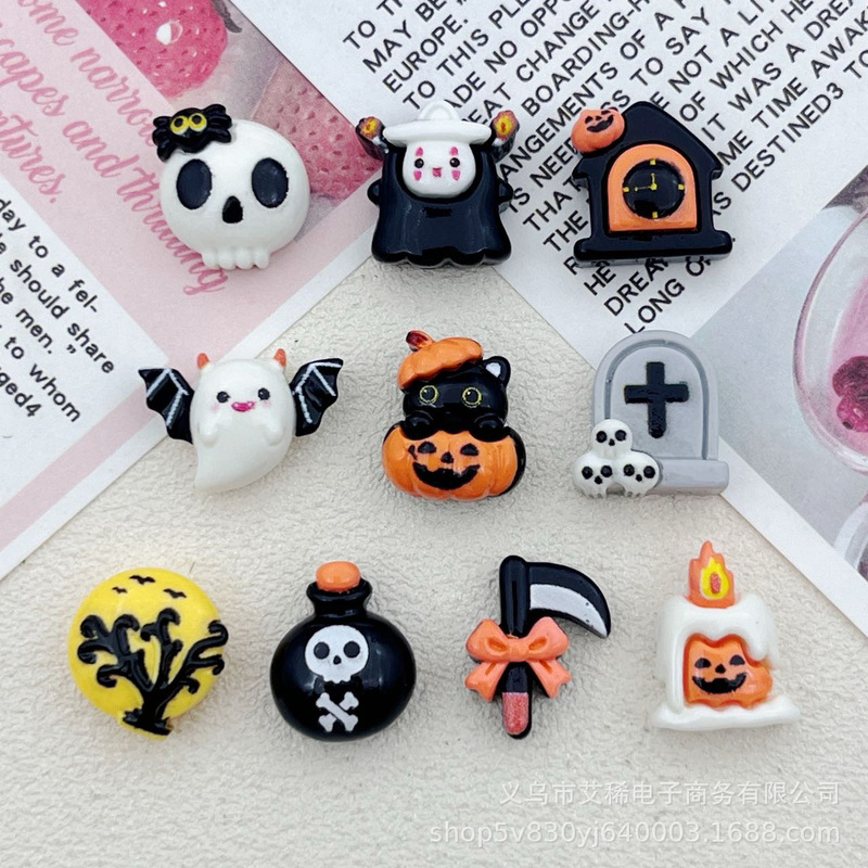 Cartoon Halloween Pumpkin Ghost Resin Accessories DIY Cream Glue Phone Case Hairpin Hair Rope Jewelry Small Accessories