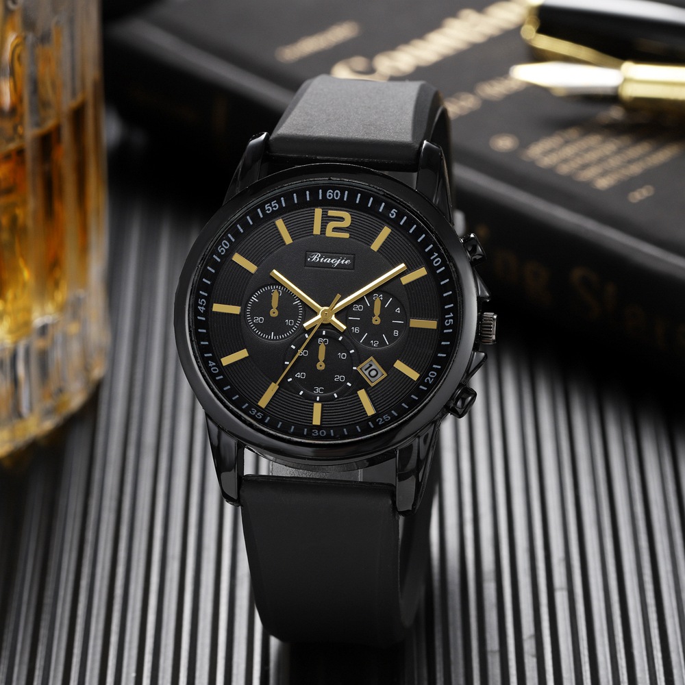 New minimalist silicone tape sports watch, fashionable fake three eye calendar, low-priced men's watch_voghion.com