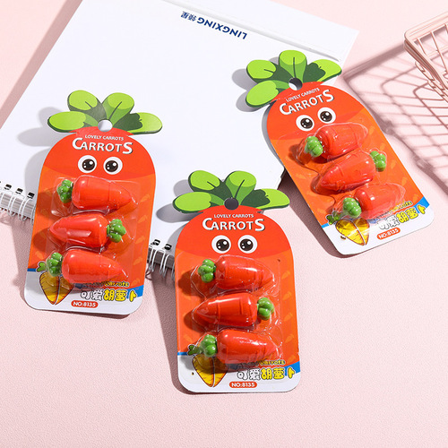 Fruit-shaped carrot-shaped prizes for primary school students, independent card packaging erasers, Korean version, cross-border e-commerce, detachable erasers, wholesale