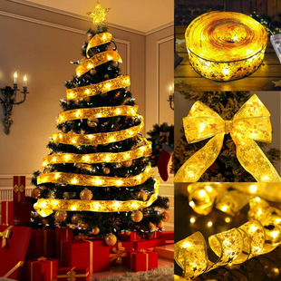 in stock Cross Border Led Ribbon Light Satin Light Christmas Light Christmas Tree Decorative Light Double Layer Bronzing Luminous Ribbon Light