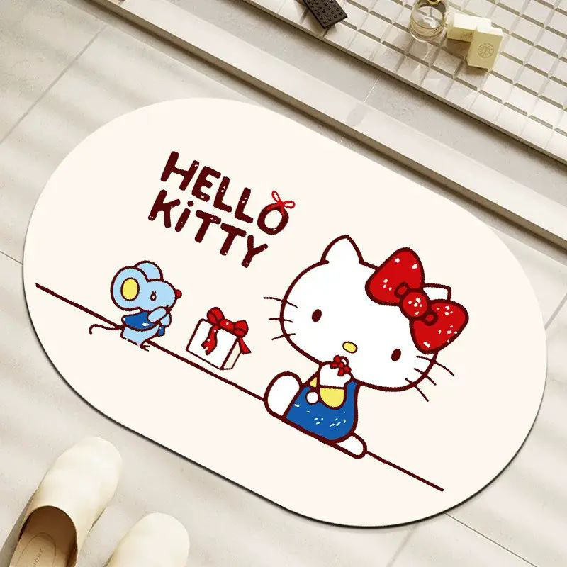 Cute Cartoon Hello Kitty Diatomaceous Earth Foot Mat, Wear-Resistant, Dirt-Resistant, Easy to Maintain, Bathroom Water-Absorbing Non-Slip Floor Mat, Available for Dropshipping