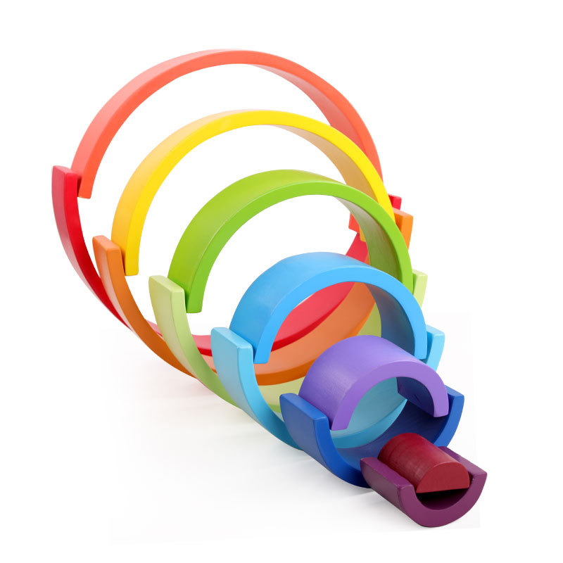 Los niños de madera del arco iris bloques de construcción juguetes bebé color cognición educación de la primera infancia apilamiento altura 3-7-10 años juguetes